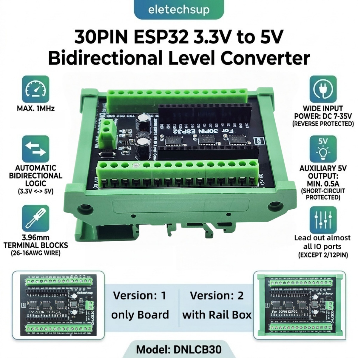 Adapter na szynę DIN ESP32 30P – Level Shifter 3.3V recenzja i cena